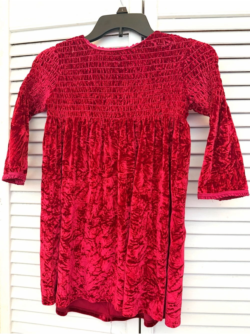 BABY LULU Girls' Red Velvet with sparkles Smocked Dress